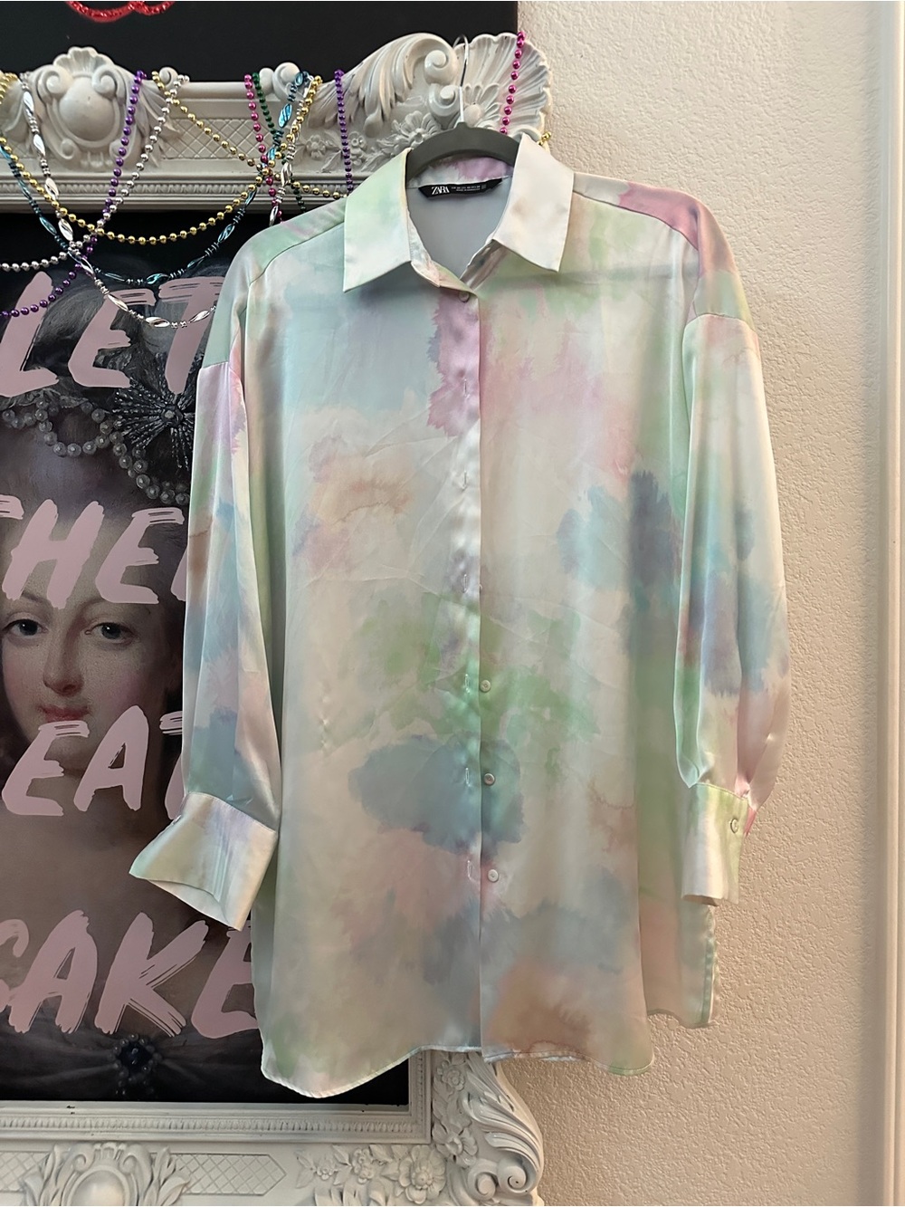 Zara Pastel Watercolor Long-Sleeve Button-Down Shirt